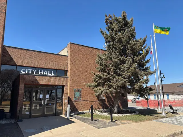 Estevan City Hall and flags